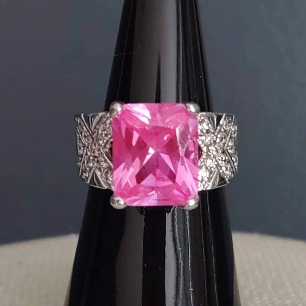 Pink stone and silver cocktail ring